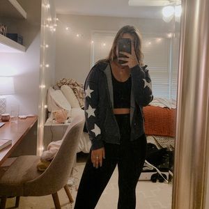 Star sleeve zip hoodie